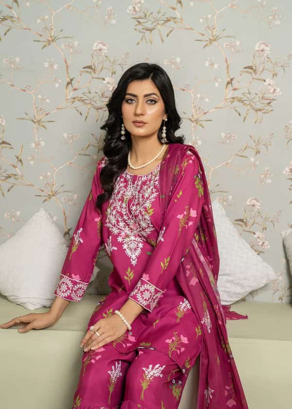 Pink Embroidery+Printed 2pcs sharara