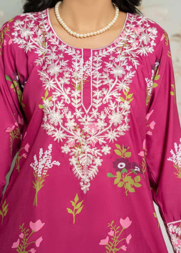 Pink Embroidery+Printed 2pcs sharara