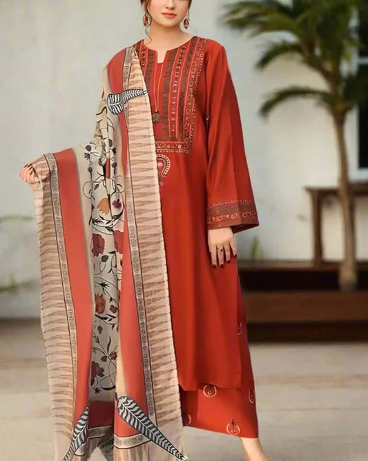 AYAT- 3PC EMBROIDERED WITH DIGITAL SHAWL