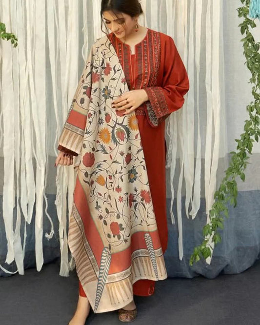 AYAT- 3PC EMBROIDERED WITH DIGITAL SHAWL