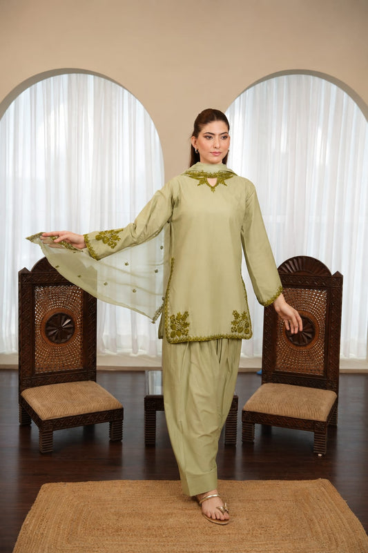 MintAsh-3 PC embroidered